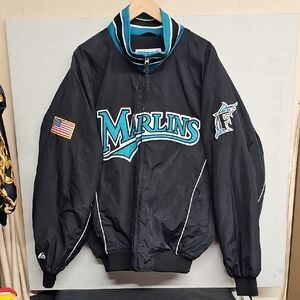 MAJESTIC VINTAGE FLORIDA MARLINS FULL ZIP BOMBER JACKET BFPM-01-128